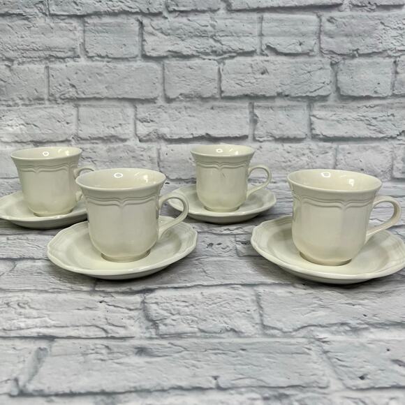Mikasa French Countryside Cup and Saucer Set of 4 White F9000 - Picture 1 of 5